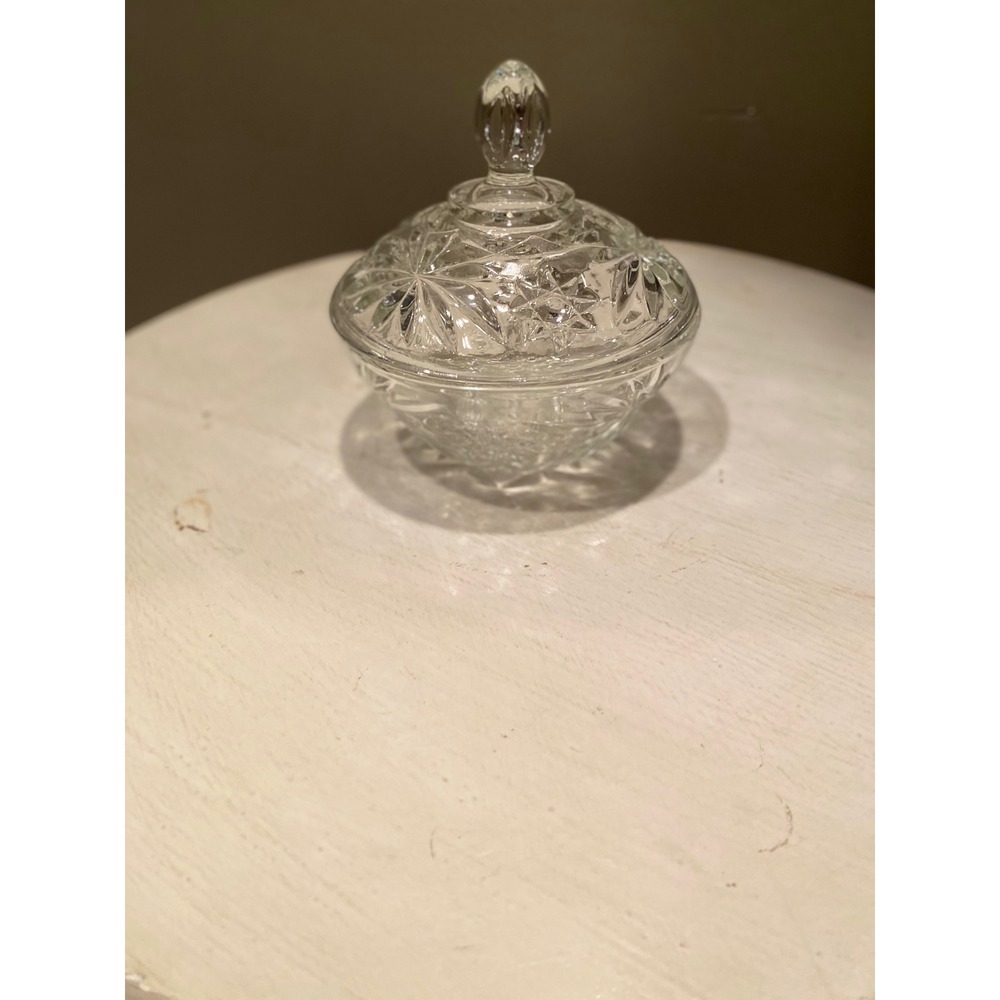 Vintage Cut‎ Crystal Candy Dish with Lid Starburst Pattern Trinket Holder